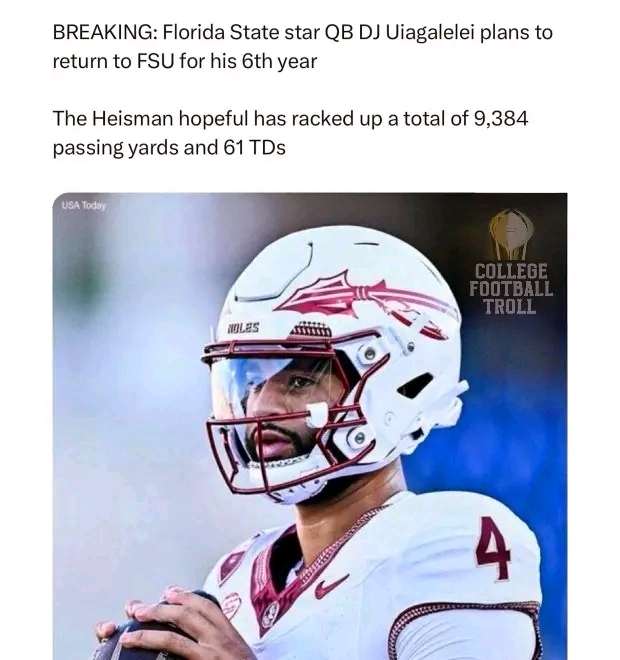 Breaking: Florida State Star QB DJ Uiagalelei Plans to Return to FSU for His 6th Year…